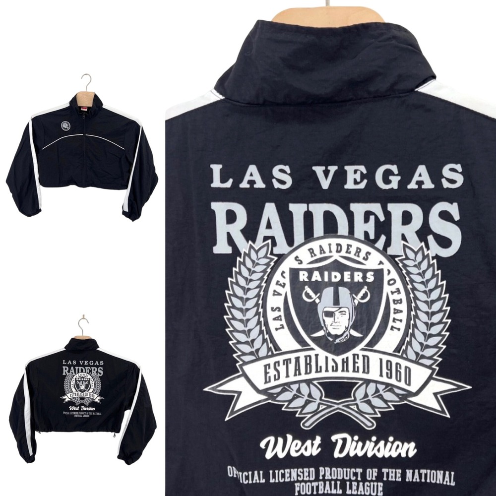 Ultra Game Las Vegas Raiders Cropped Windbreaker S NFL Nylon Black White Gameday